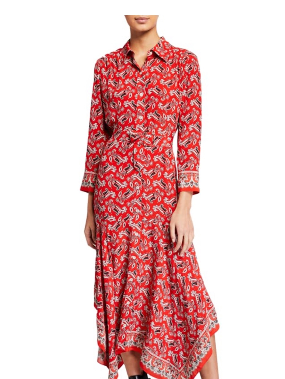 Veronica Beard Red Paisley High-Low Shirt Dress